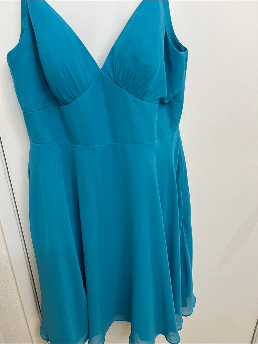 Azazie Teal V-Neck Mini Dress